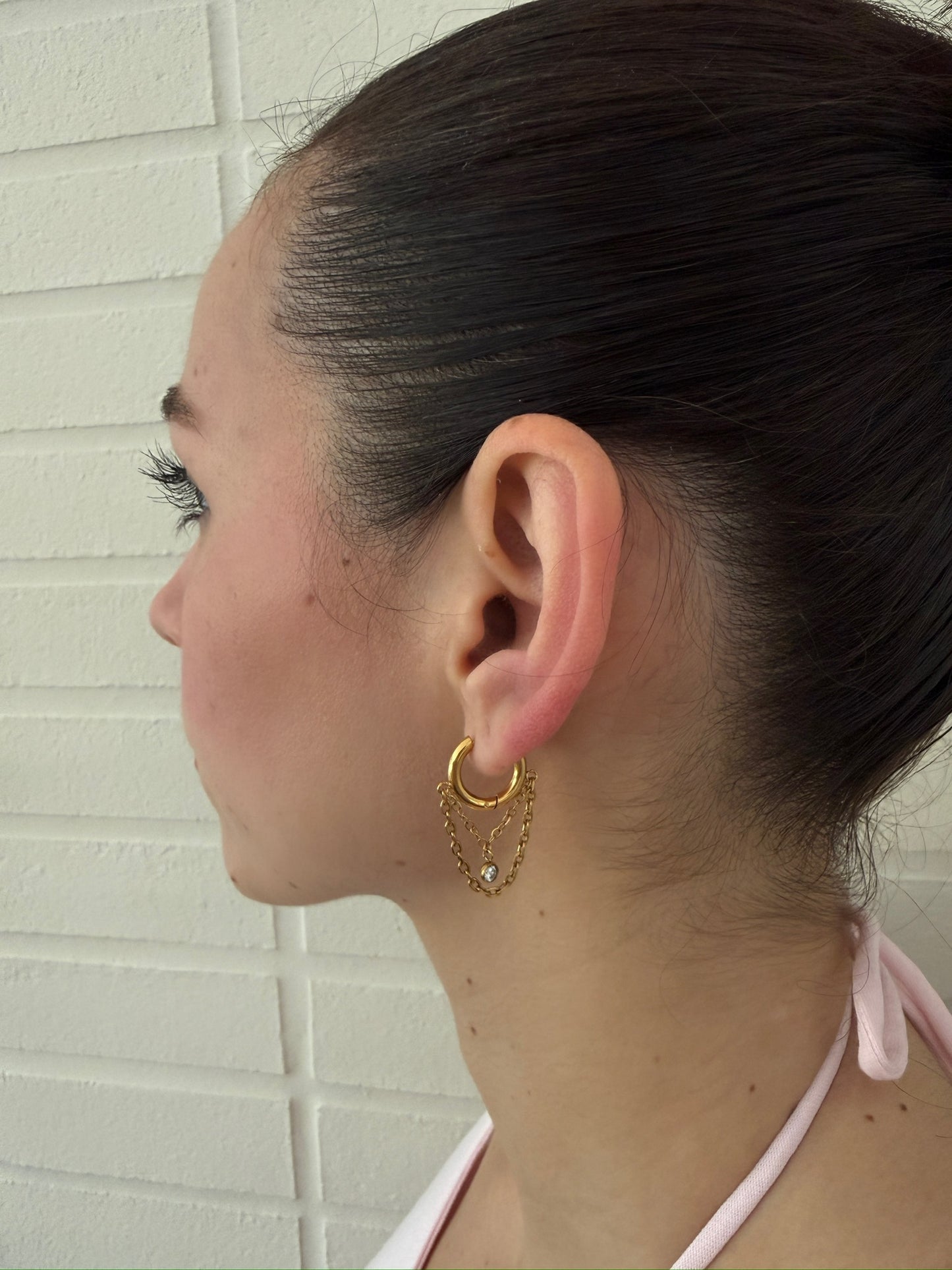 Diamond Drop Chain Hoops