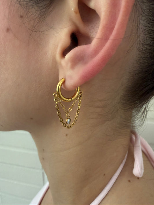 Diamond Drop Chain Hoops
