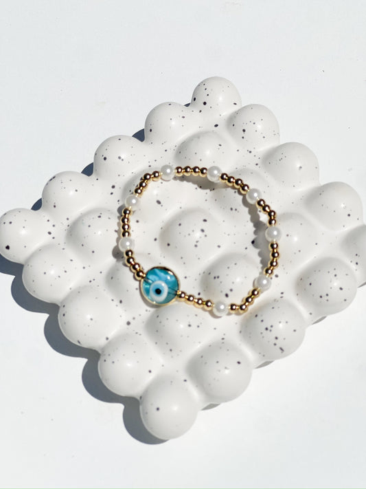 Pearls and Gold Evil Eye Bracelet